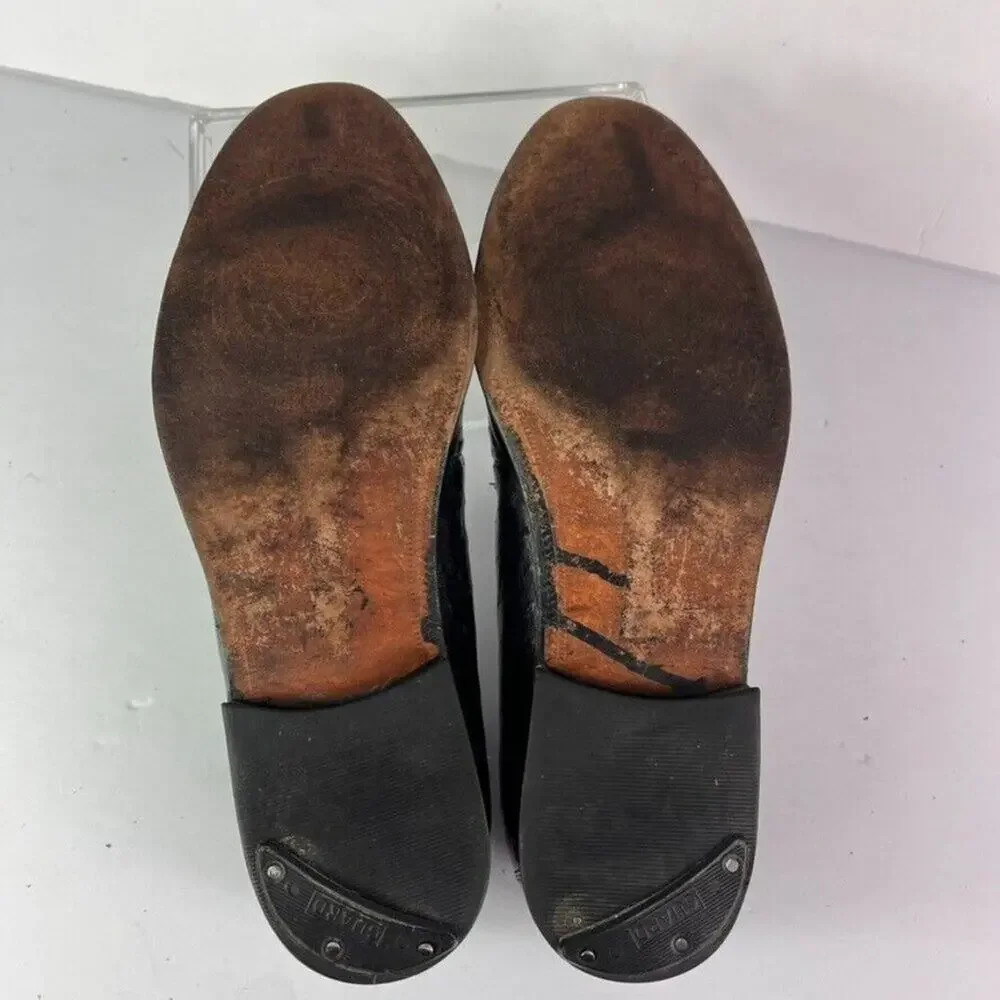 Calcaterra Shoes Mens 9 D Ostrich Dark Blue Leather Oxfords Lace Up Moc Toe
